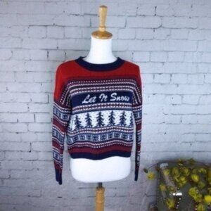 Ruby Moon Fair Isle Holiday Cropped Sweater Red Size Medium